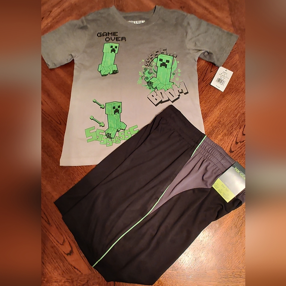 NWT size 10/12 Minecraft shorts outfit